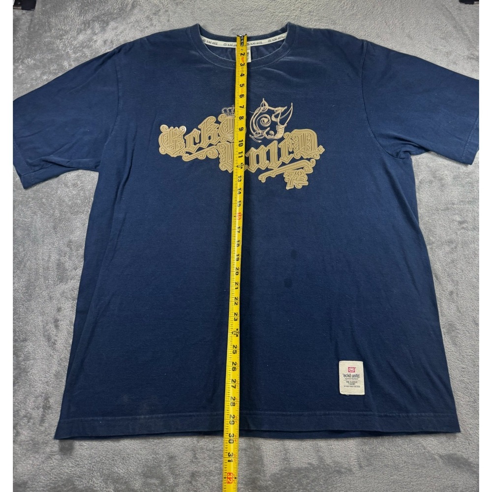 Ecko Unltd Gothic Logo T-Shirt Navy Blue Gold Vintage 2000s Y2K Mens 2XL - Picture 2 of 13
